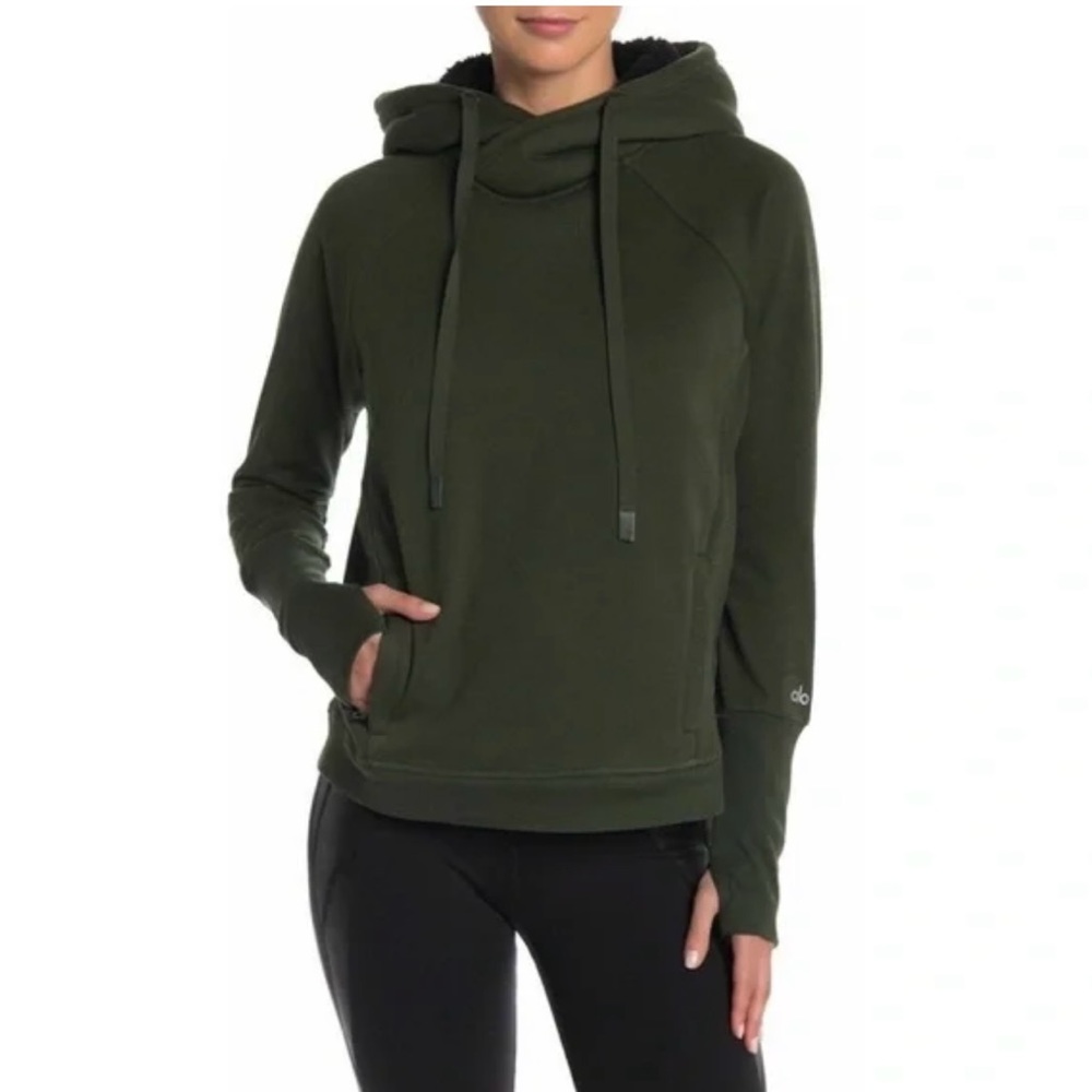Alo Frost Long Sleeve Faux Shearling Lined Green Hoodie size XS